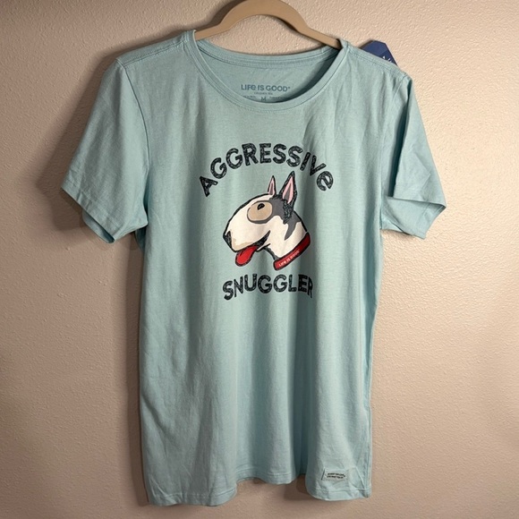 Life Is Good Tops - LIFE IS GOOD Dog Lovers Crusher Tee Super Soft Light Blue Women’s Size M